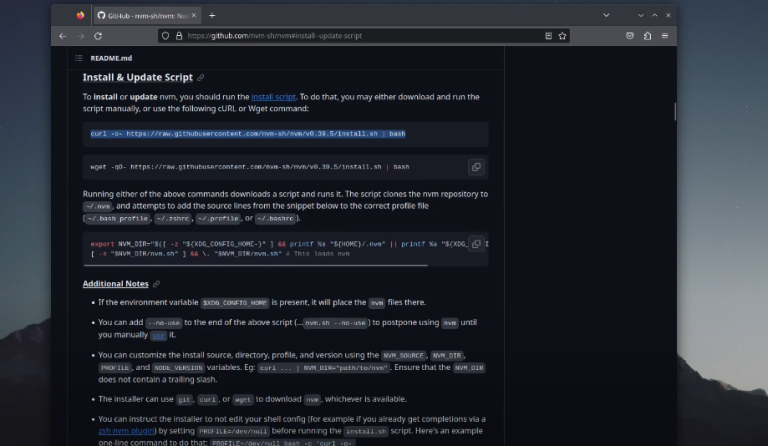 KDE install Node.js with NVM