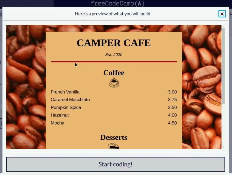 Responsive Web Desing 🌐 Cafe Menu 🌐 1,2,3