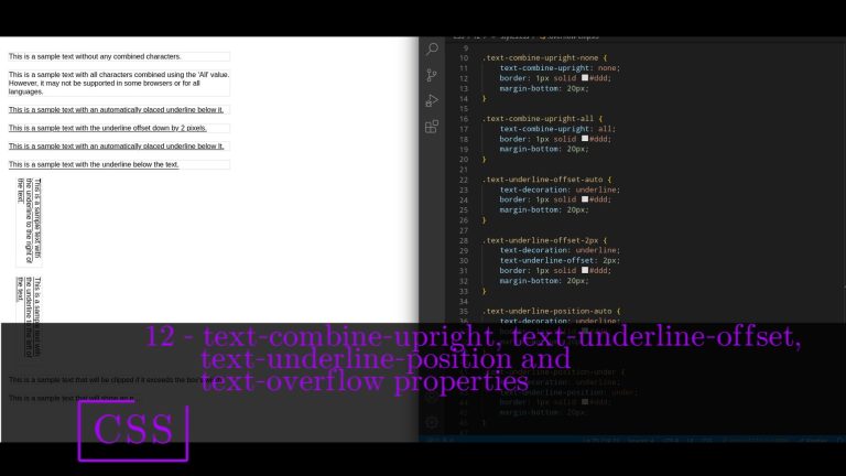 CSS 12 💻 text combine upright, text underline offset, text underline position and text overflow pro