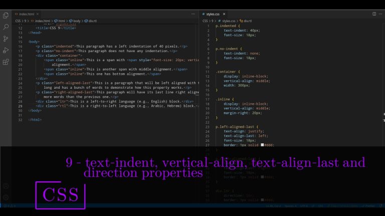 CSS 9 💻 text indent, vertical align, text align last, direction properties