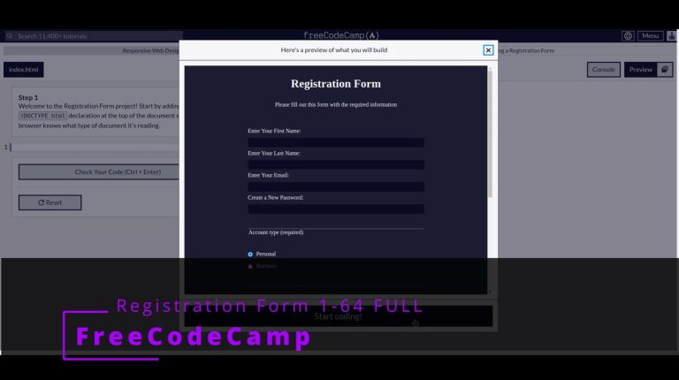 FreeCodeCamp 🌐 Responsive Web Design 🌐 Registration Form 1-65 full