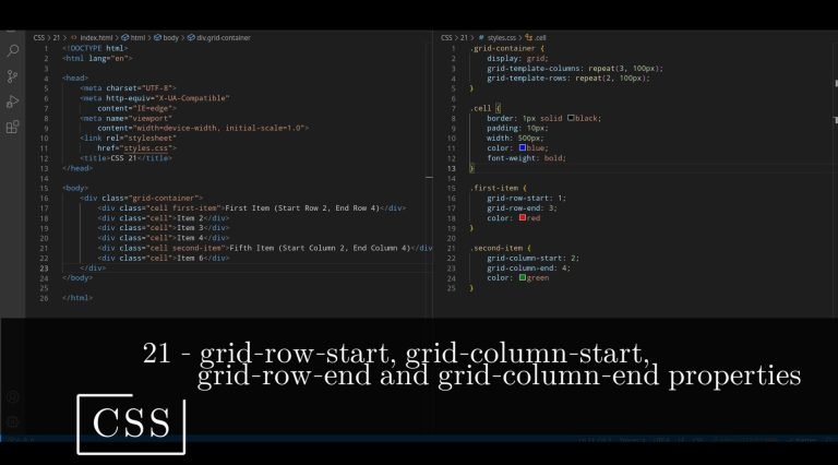 CSS 21 💻 grid-row-start, grid-column-start, grid-row-end and grid-column-end properties