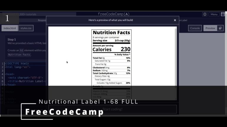 FreeCodeCamp 🌐 Responsive Web Design 🌐 Nutritional Label 1-68 full