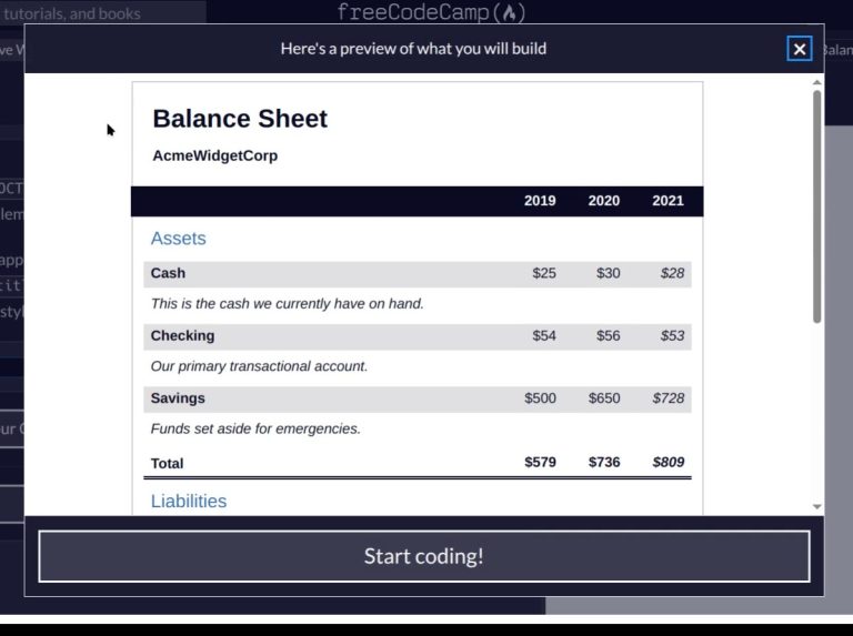 FreeCodeCamp 🌐 Responsive Web Design 🌐 Balance Sheet 🌐 1,2,3