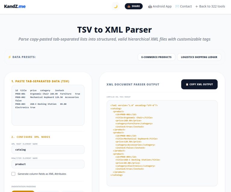 Free TSV to XML Parser