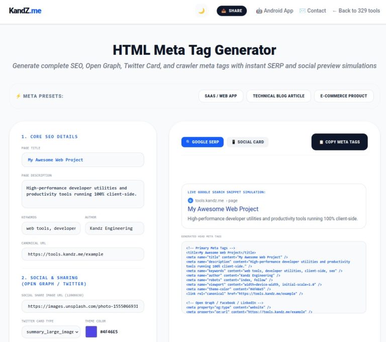Free HTML Meta Tag Generator