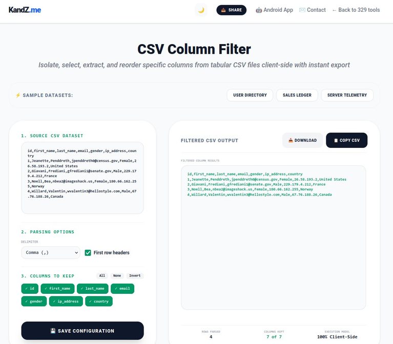 Free CSV Column Filter