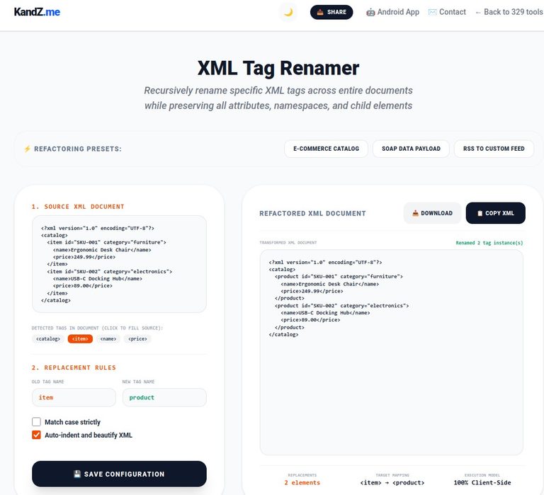 Free XML Tag Renamer