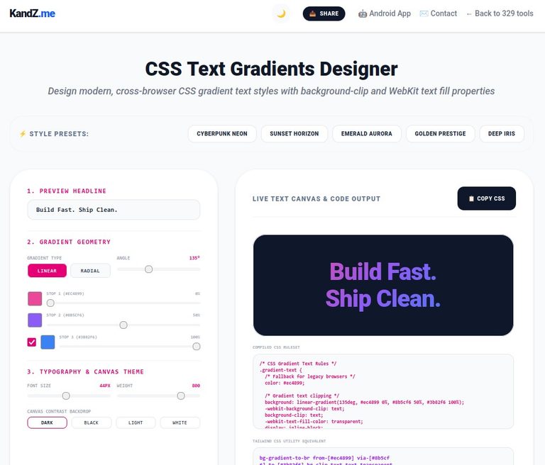 Free CSS Text Gradients Designer