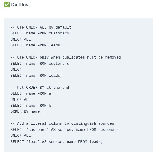 SQL 40 🛢️ Combining Query Results with UNION and UNION ALL