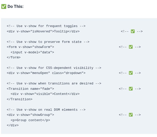 Vue.js 8 🟢 Element Toggling with v-show vs Conditional DOM Mounting