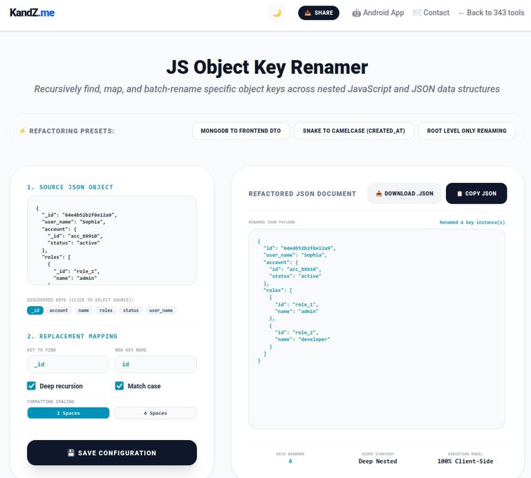Free JS Object Key Renamer