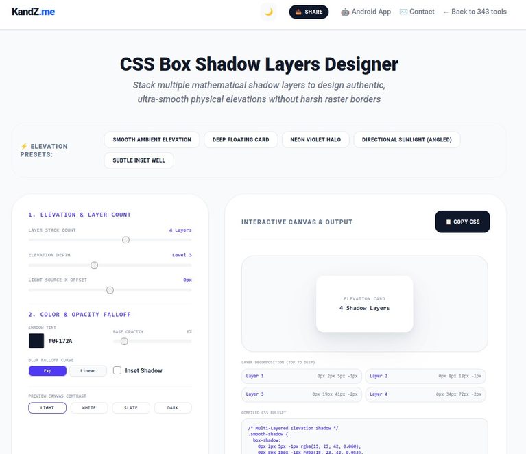 Free CSS Box Shadow Layers Designer