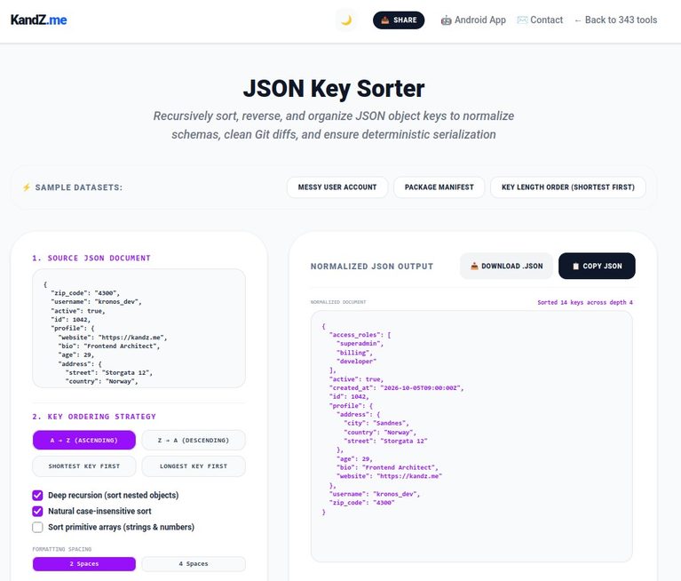 Free JSON Key Sorter