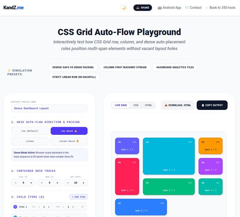 Free CSS Grid Auto-Flow Playground