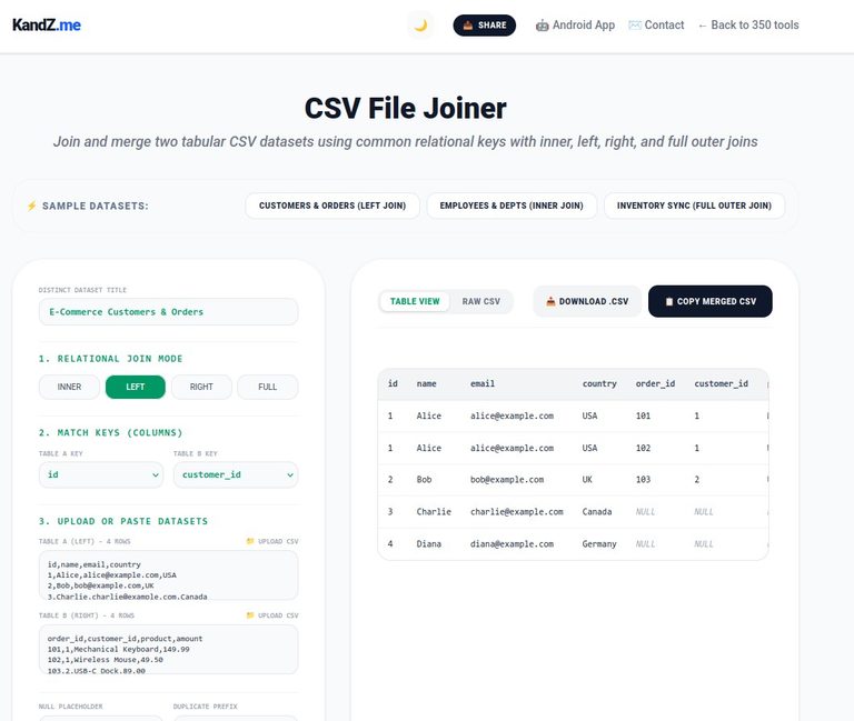 Free CSV File Joiner
