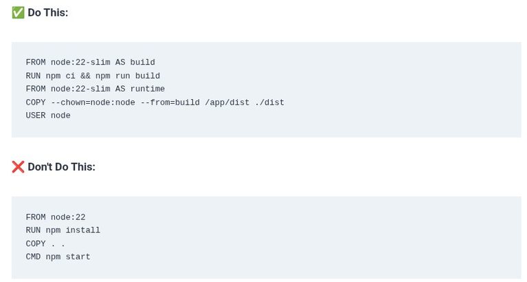Node.js 79 🟢 Multi-Stage Docker Builds, Image Minimization, and Non-Root Execution
