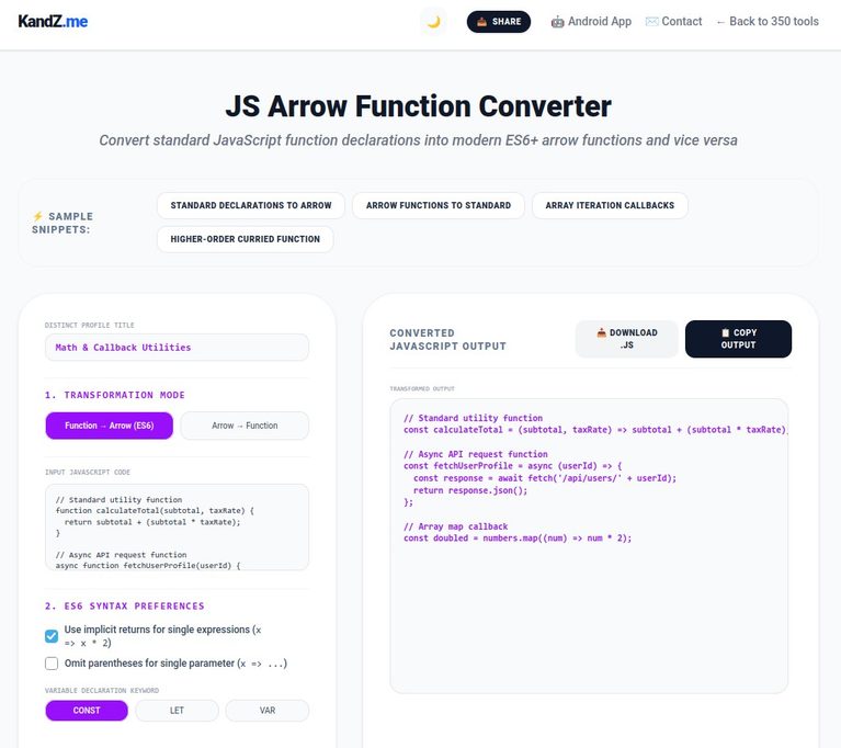 Free JS Arrow Function Converter