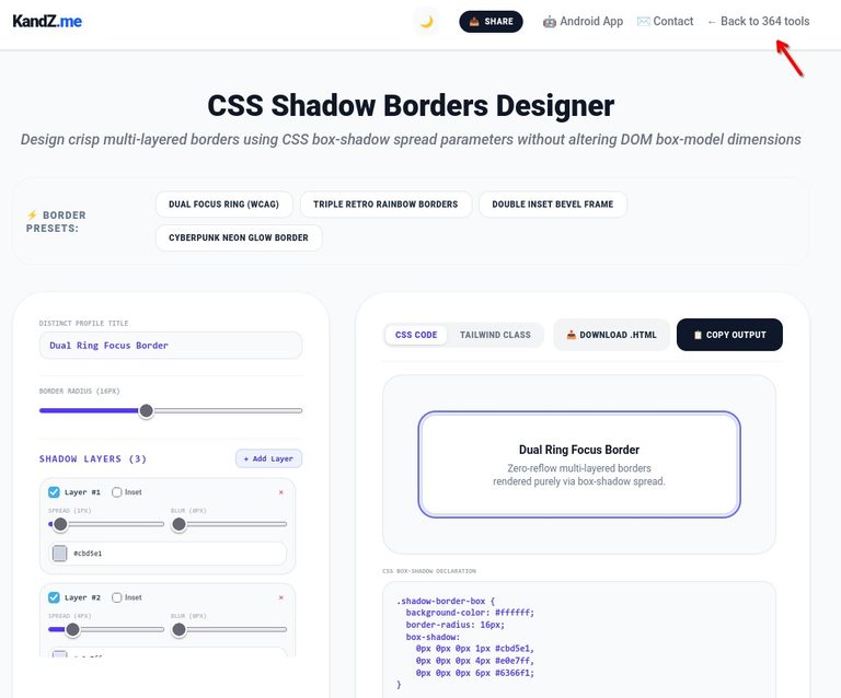 Free CSS Shadow Borders Designer